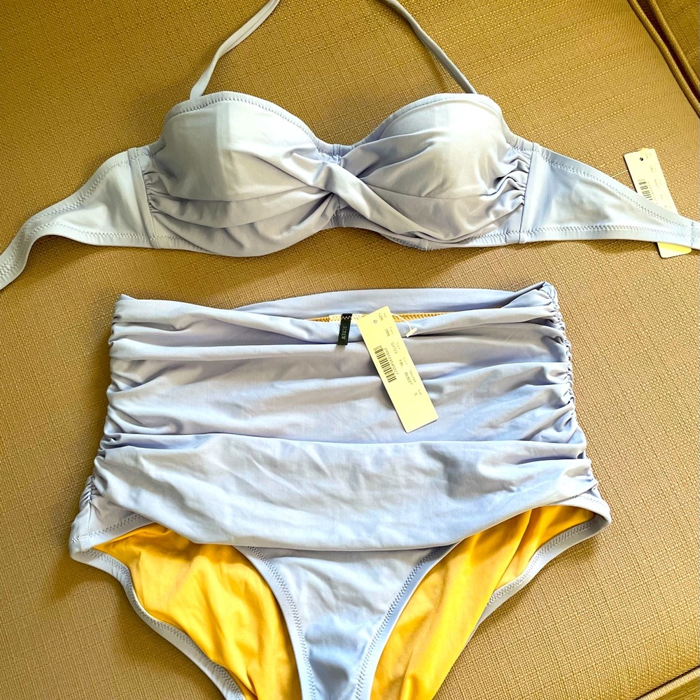 J. Crew Twisted Bandeau Bikini Top w/Removable Halter & Matching Ruched Bottoms